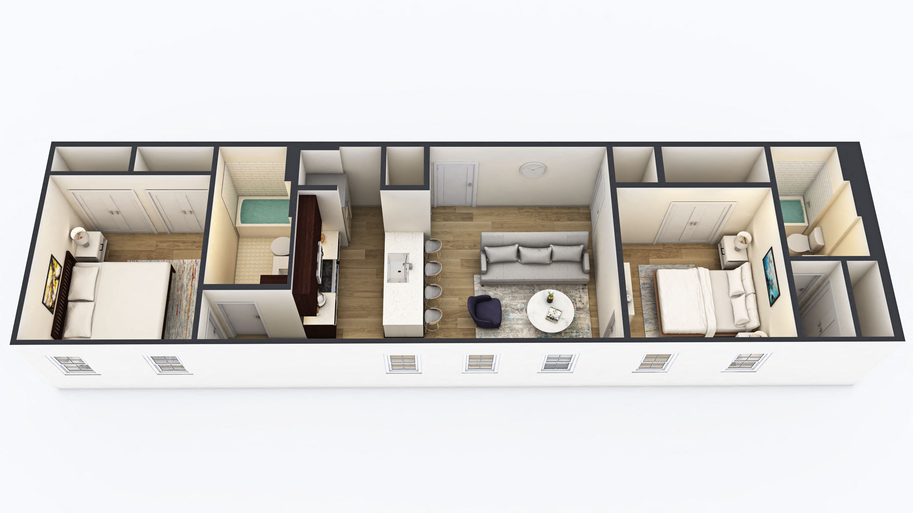 Floor plan for 2 beds, 2 baths, 929 sqft